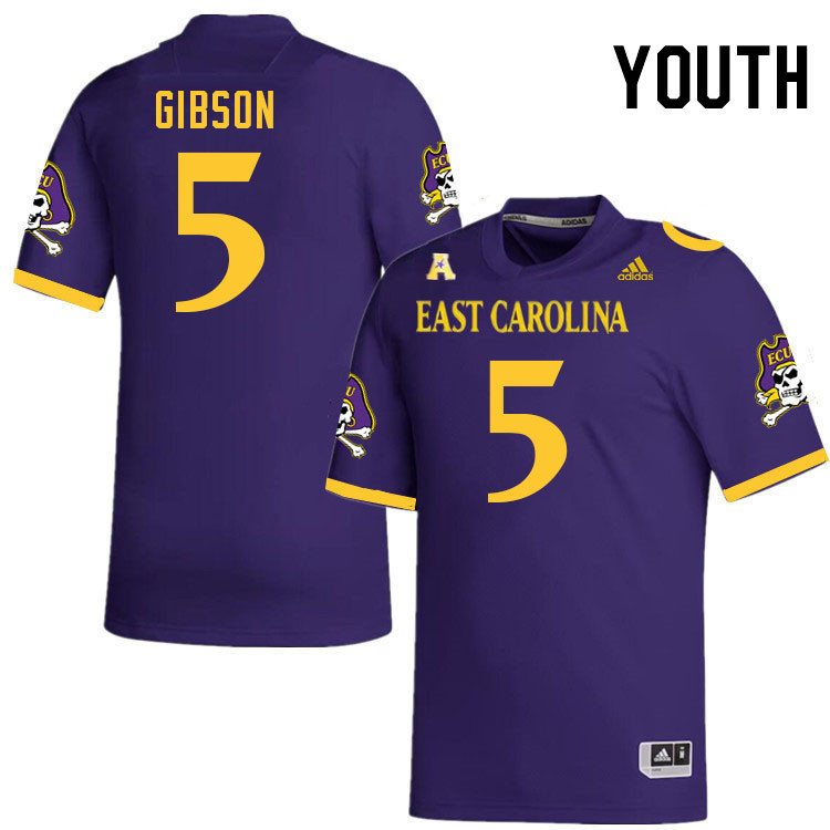 Youth #5 Gavin Gibson ECU Pirates College Football Jerseys Stitched-Purple